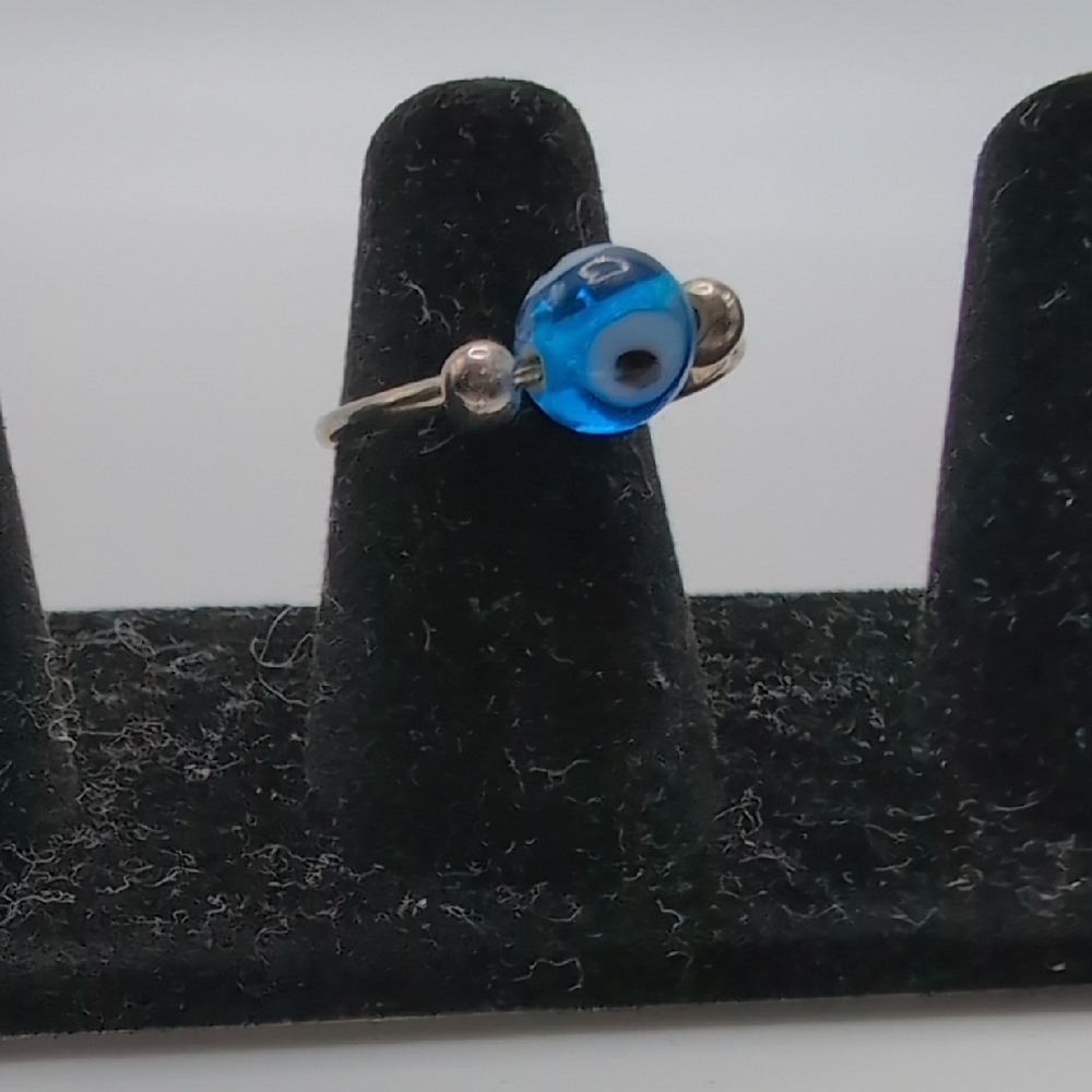 Silver Color Evil Eye Looking Bead Ring